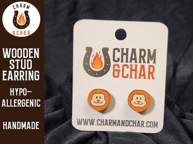 Lion Wood Stud Earrings - Animal Fashion Earring - Stud Earring - Charm and Char
